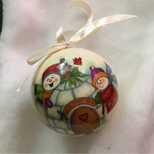 Charming Snowman Igloo Ornament with Red and Purple Accents